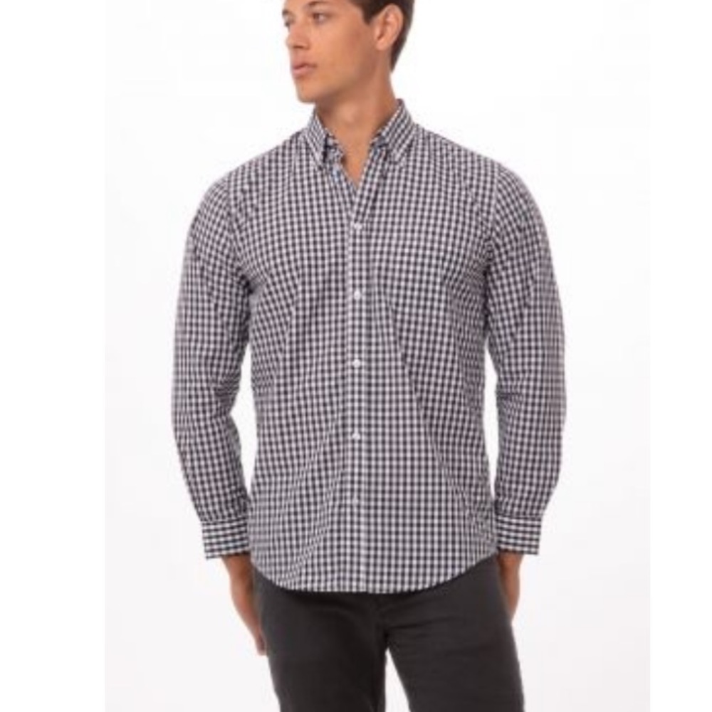 ChefWorks l Bundle of 2 Gingham Button Up Dress Shirts Size Medium